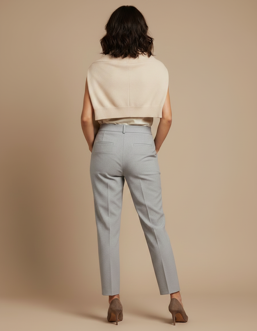 Pantalon À Pince Gris Taille Haute Élégant Décontracté - Gabardine - vue 2