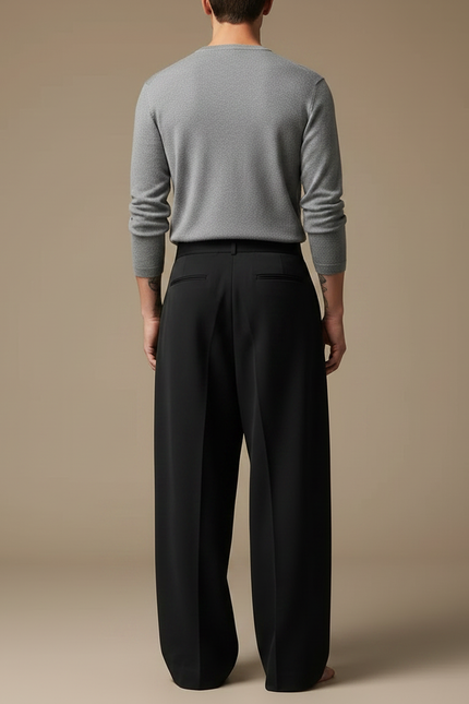 Pantalon À Pince Noir Ample Plissé Homme Élégant - Viscose - vue 2