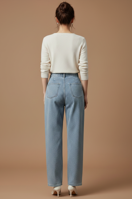 Pantalon À Pince Bleu Clair Ample Plissé Décontracté Femme - Jean - vue 2