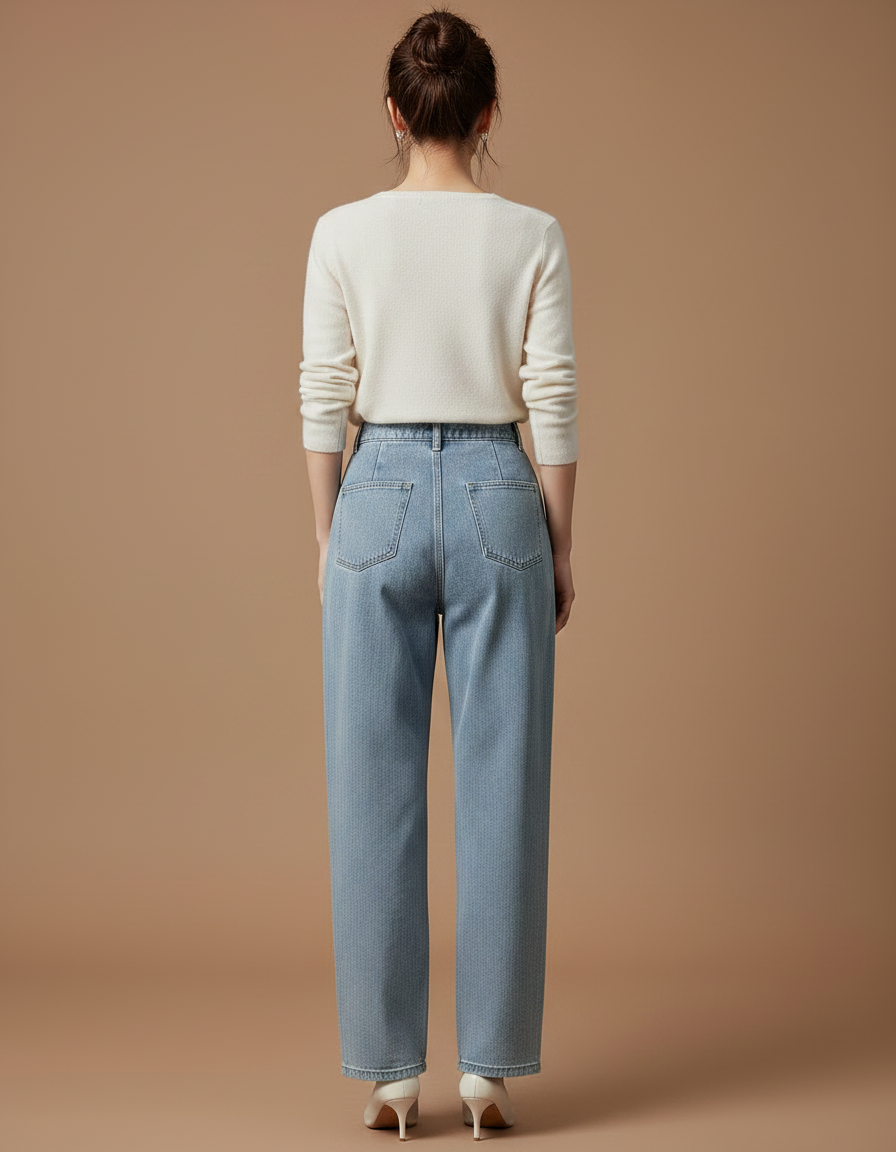 Pantalon À Pince Bleu Clair Ample Plissé Décontracté Femme - Jean - vue 2