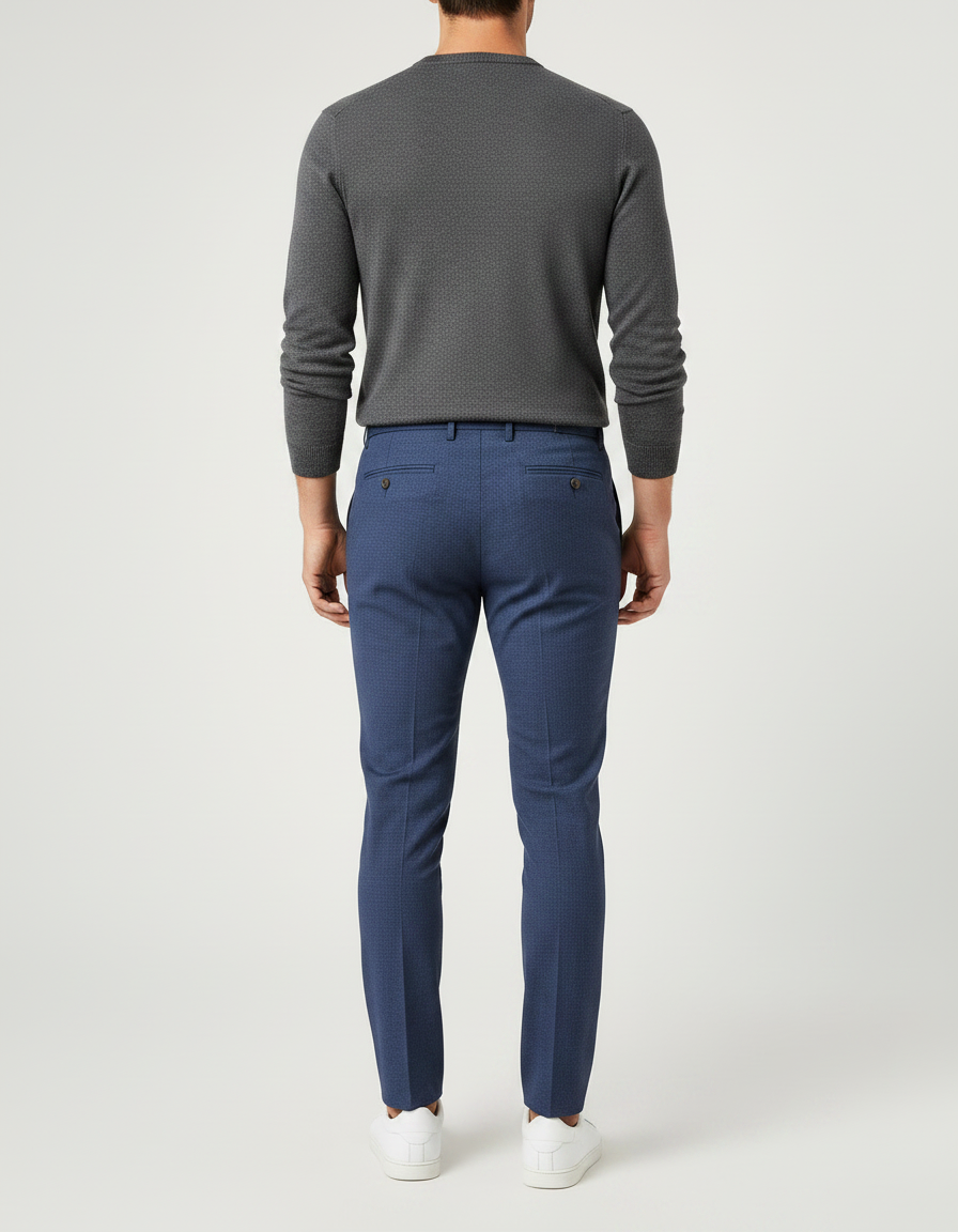 Pantalon À Pince Bleu Marine Slim Élégant Homme - Polyester - vue 2
