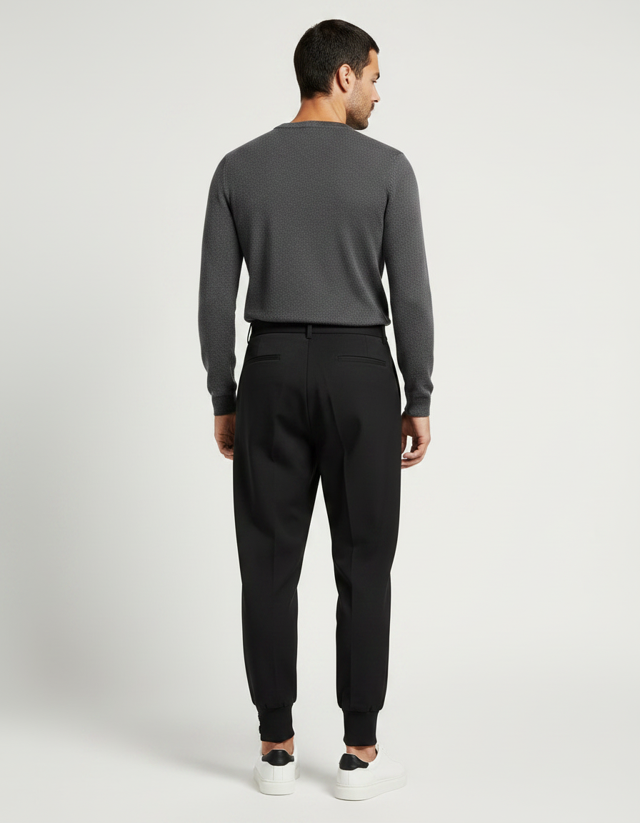 Pantalon À Pince Noir Plissé Élégant Décontracté Homme - Gabardine - vue 2