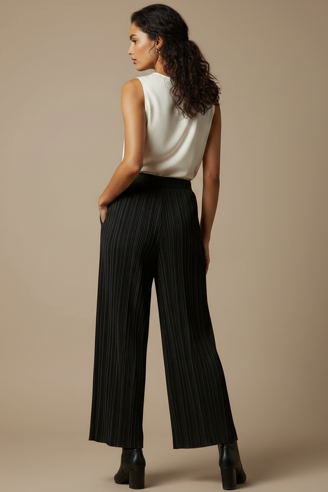 Pantalon À Pince Noir Plissé Fluide Élégant Femme - Polyester - vue 2