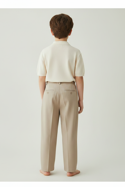 Pantalon À Pince Beige Droit Plissé Décontracté Enfant - Gabardine - vue 2