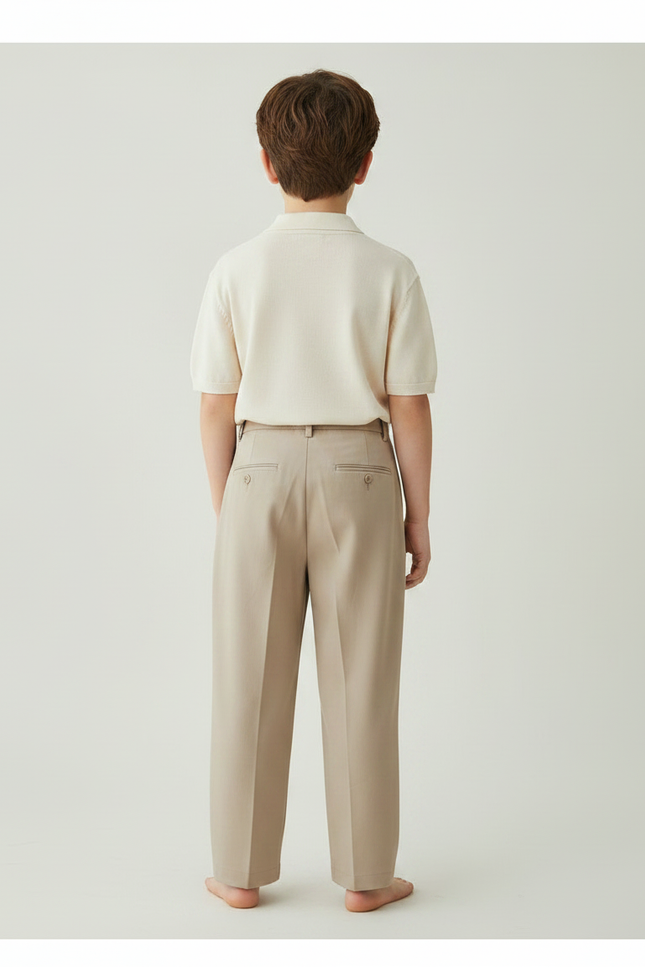 Pantalon À Pince Beige Droit Plissé Décontracté Enfant - Gabardine - vue 2