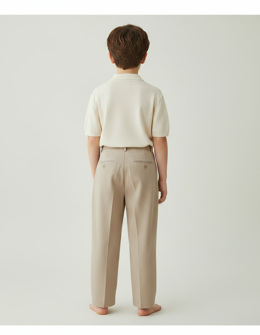 Pantalon À Pince Beige Droit Plissé Décontracté Enfant - Gabardine - vue 2