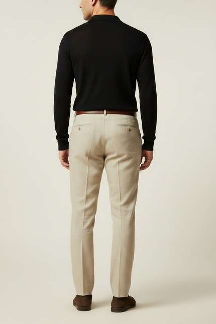 Pantalon À Pince Beige Plissé Droit Élégant Lin - vue 2