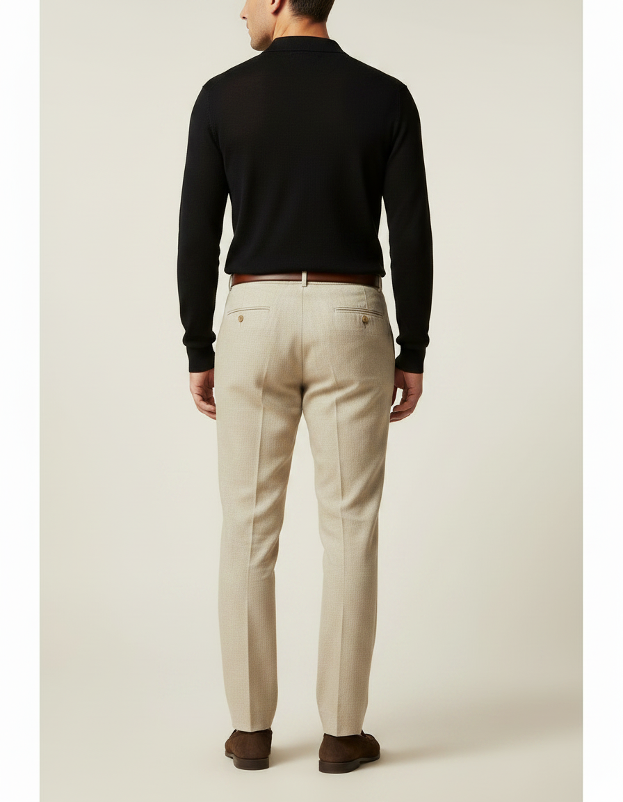 Pantalon À Pince Beige Plissé Droit Élégant Lin - vue 2