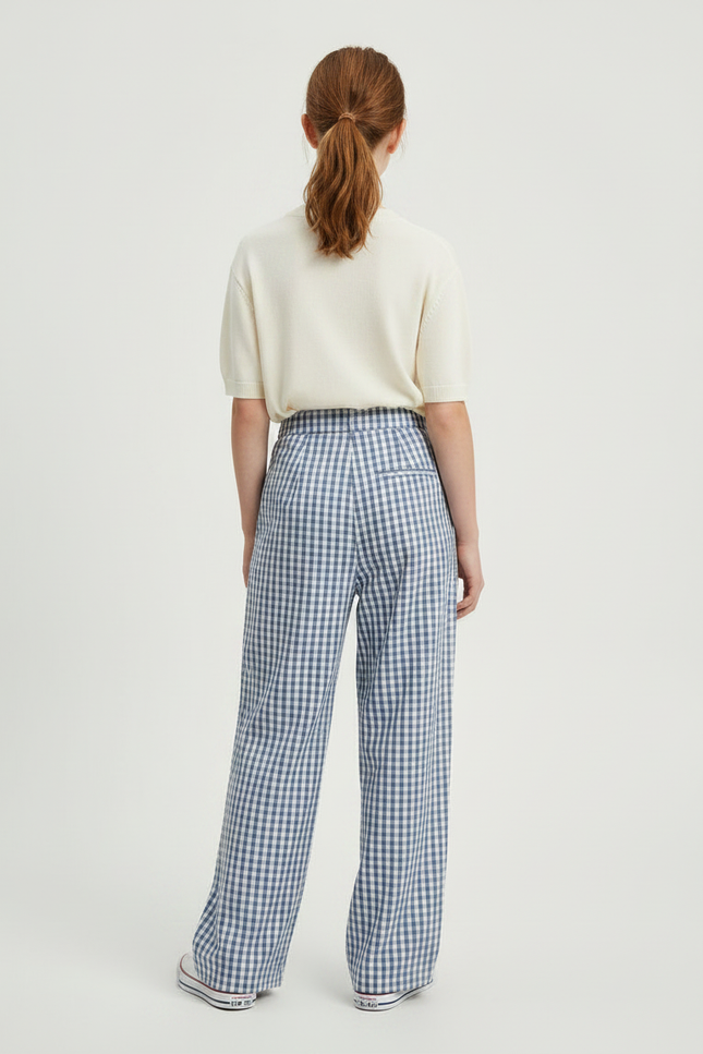 Pantalon À Pince Carreaux Bleus Ample Confortable Fille - Coton - vue 2