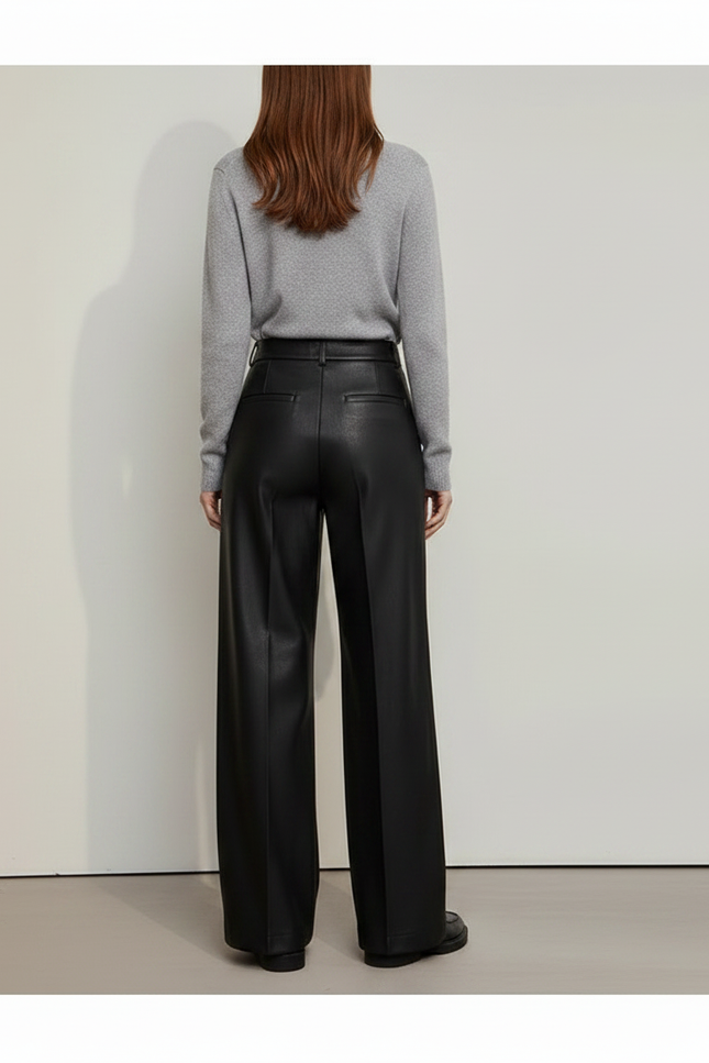 Pantalon À Pince Noir Similicuir Ample Large Élégant Femme - Simili cuir - vue 2