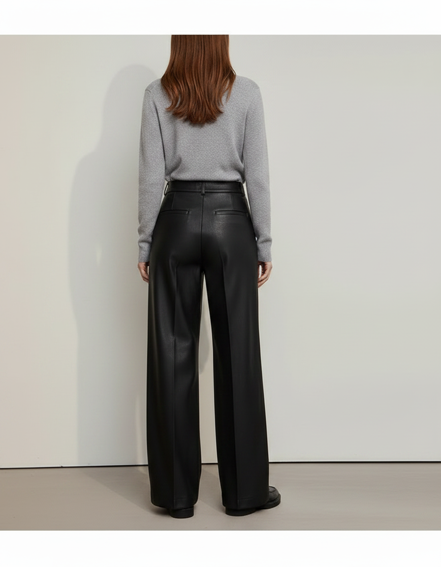 Pantalon À Pince Noir Similicuir Ample Large Élégant Femme - Simili cuir - vue 2