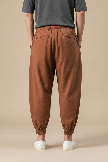Pantalon À Pince Marron Ample Coton Décontracté Homme - vue 2