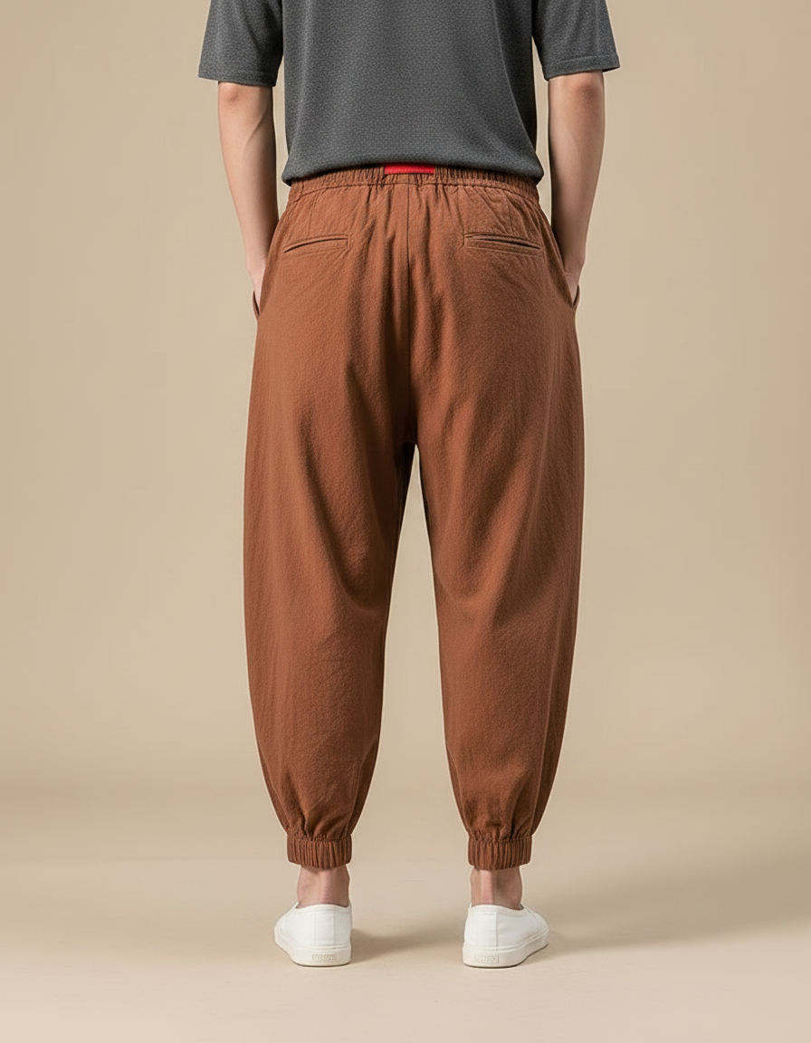 Pantalon À Pince Marron Ample Coton Décontracté Homme - vue 2