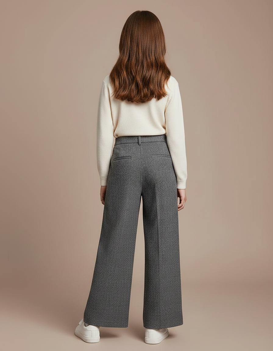 Pantalon À Pince Gris Ample Texturé Décontracté - Tweed - vue 2