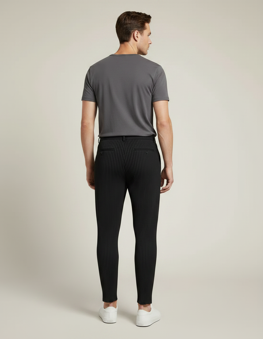 Pantalon À Pince Noir Plissé Confortable Décontracté Homme - Polyester - vue 2