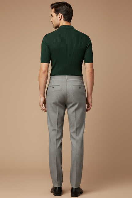 Pantalon À Pince Gris Clair Plissé Droit Homme - Laine - vue 2
