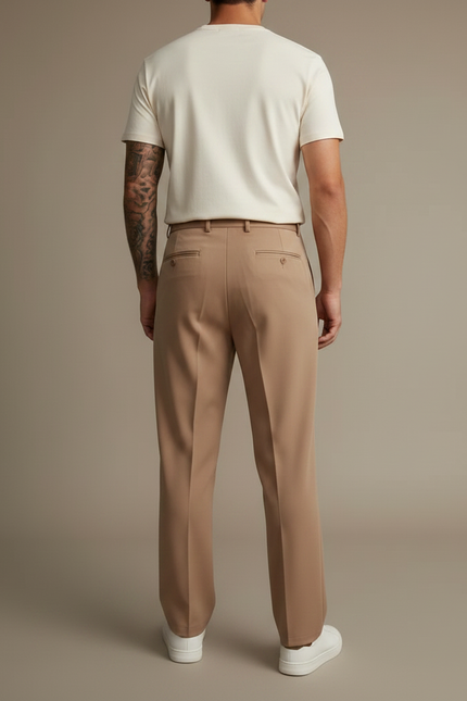 Pantalon À Pince Droit Marron Plissé Élégant Homme - Camel Polyester - vue 2