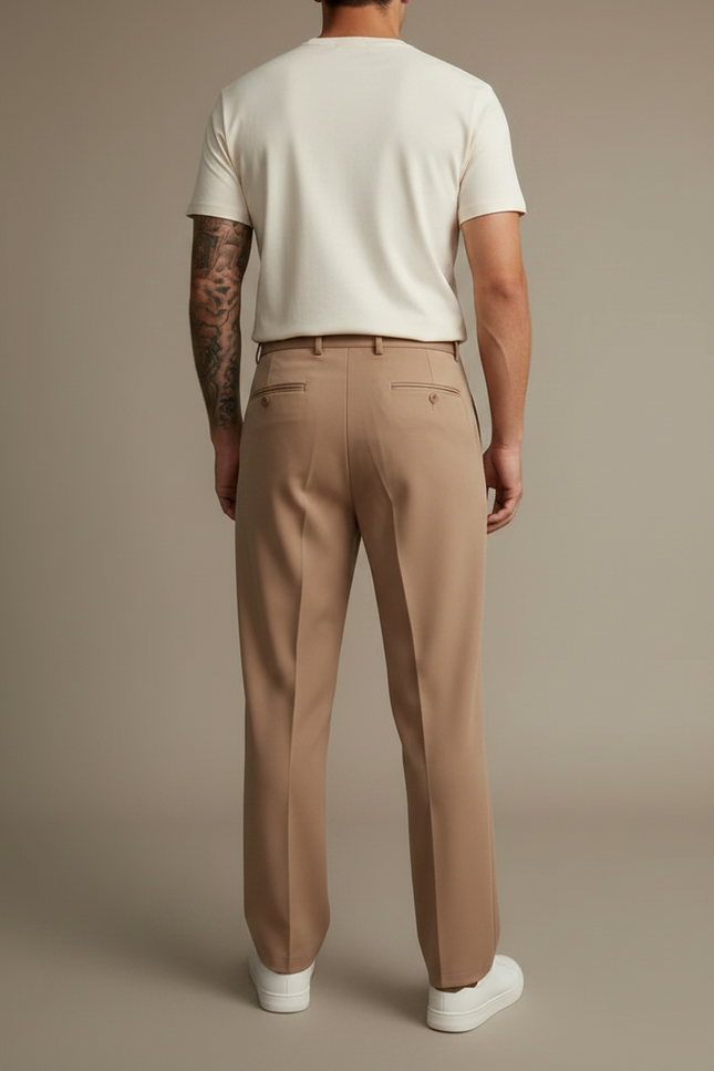 Pantalon À Pince Droit Marron Plissé Élégant Homme - Camel Polyester - vue 2