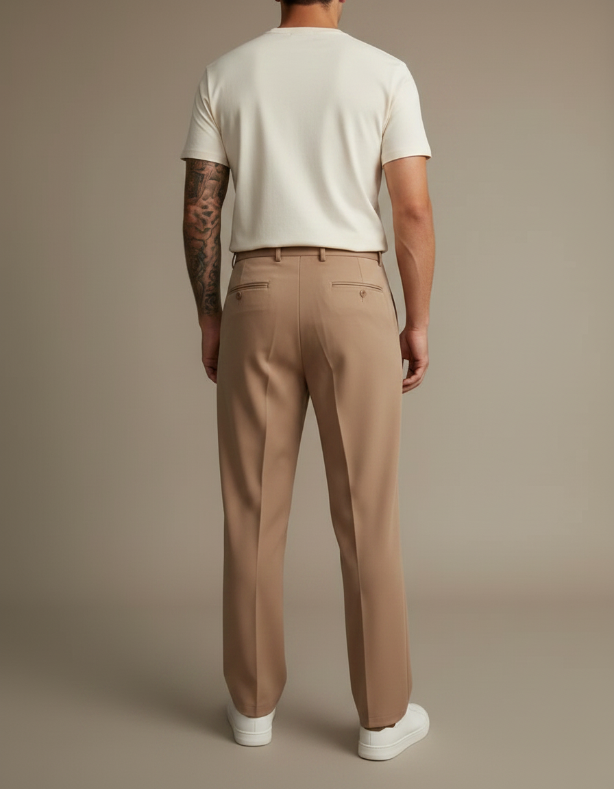 Pantalon À Pince Droit Marron Plissé Élégant Homme - Camel Polyester - vue 2