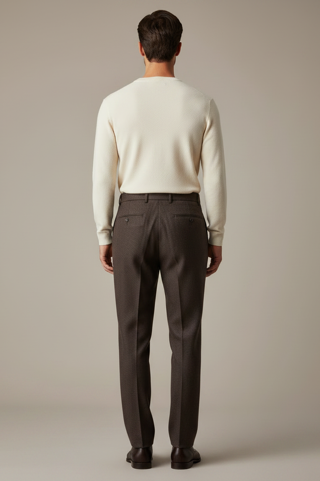 Pantalon À Pince Marron Tweed Droit Habillé Homme - vue 2