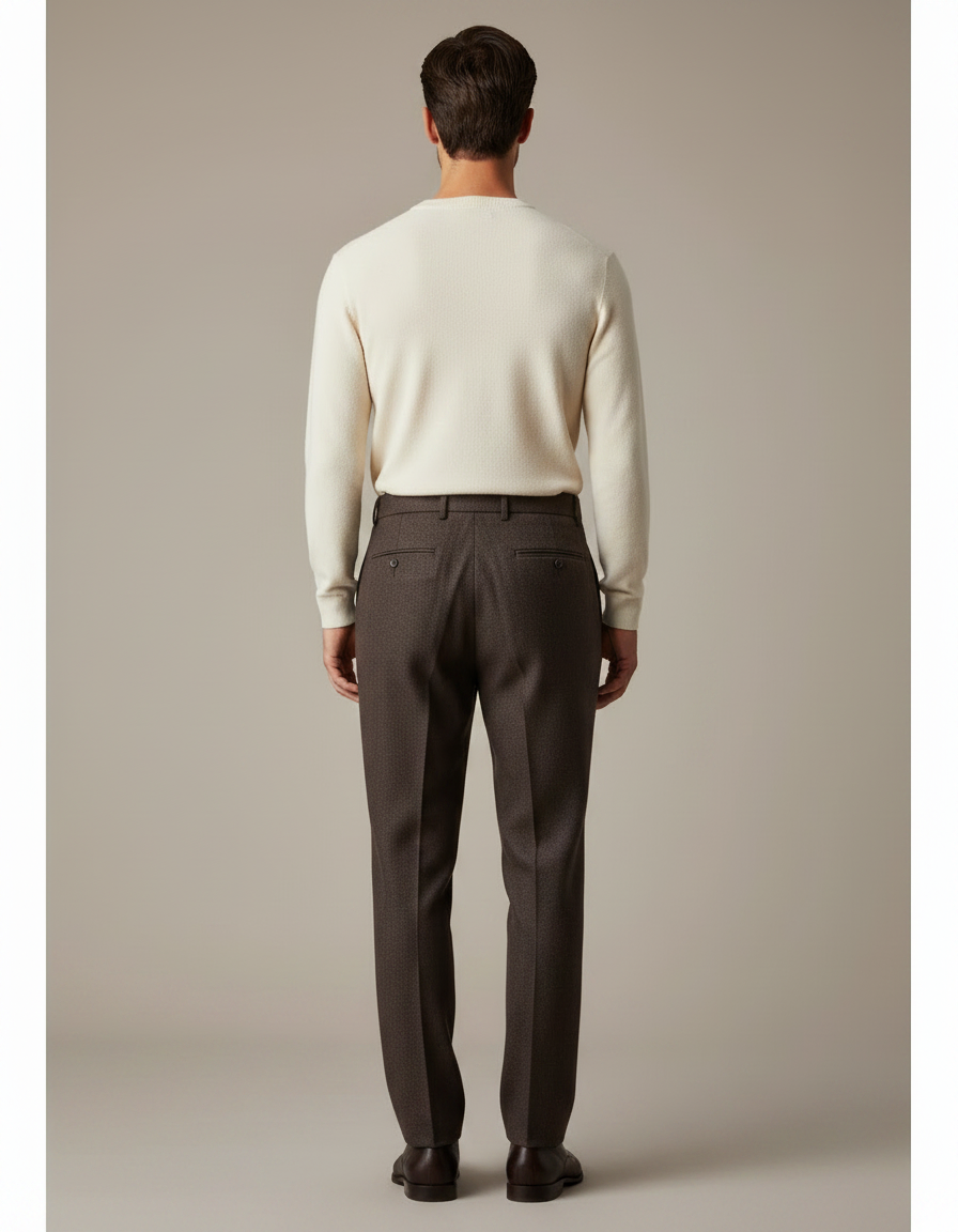 Pantalon À Pince Marron Tweed Droit Habillé Homme - vue 2