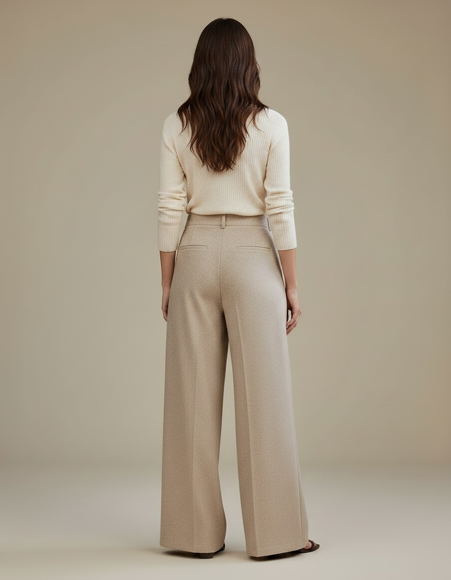 Pantalon Taille Haute À Pince Femme - Beige Maille - vue 2