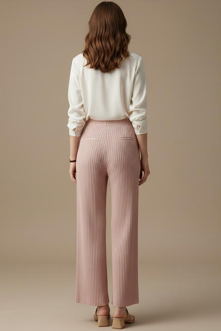 Pantalon À Pince Plissé Rose Fluide Élégant Femme - Maille - vue 2