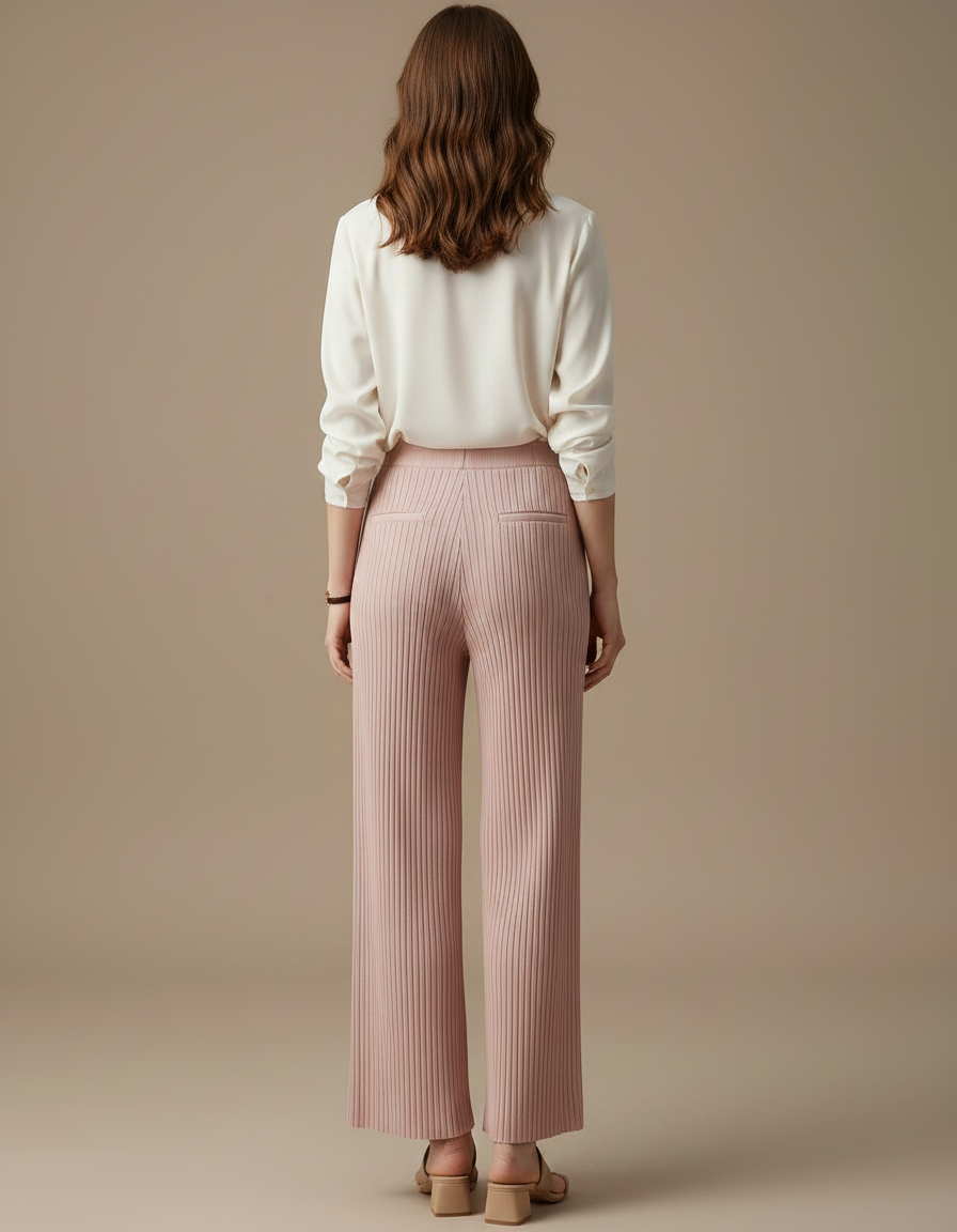 Pantalon À Pince Plissé Rose Fluide Élégant Femme - Maille - vue 2
