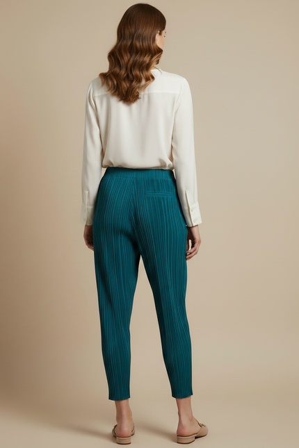 Pantalon À Pince Plissé Vert Émeraude Fluide Confortable - Polyester - vue 2