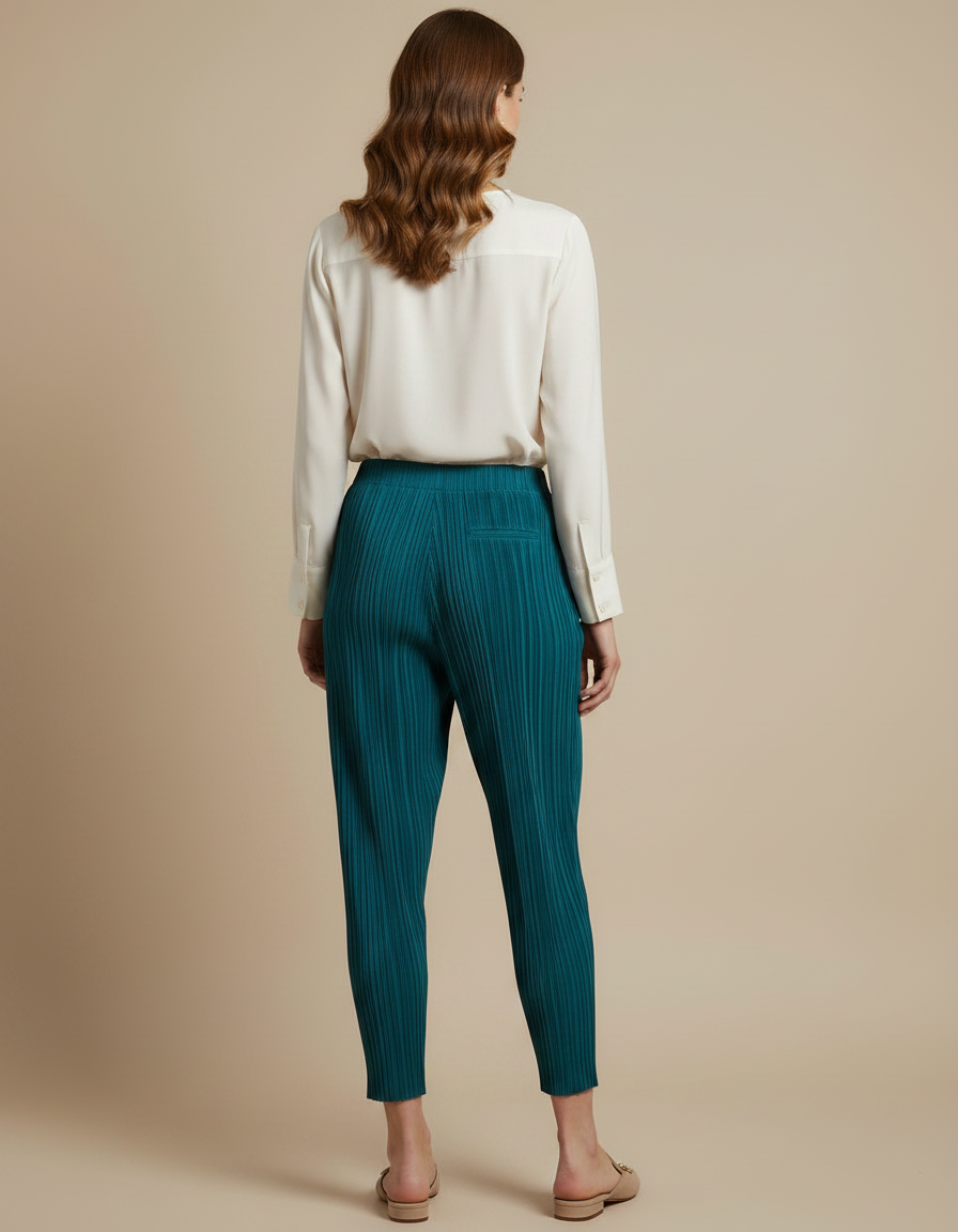 Pantalon À Pince Plissé Vert Émeraude Fluide Confortable - Polyester - vue 2