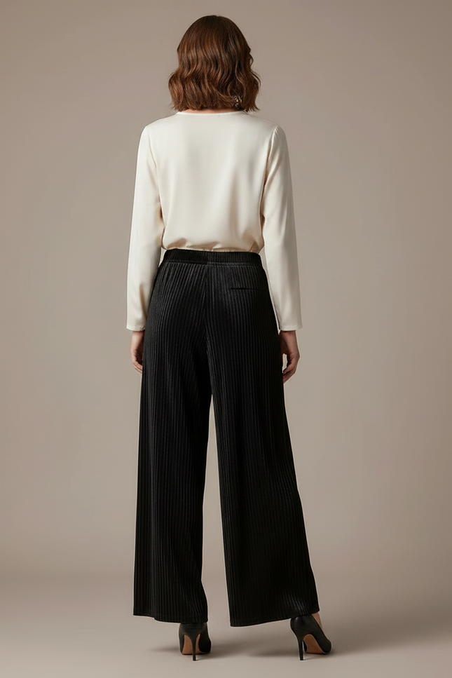 Pantalon À Pince Noir Plissé Ample Femme - Velours - vue 2