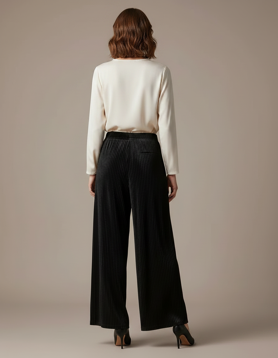 Pantalon À Pince Noir Plissé Ample Femme - Velours - vue 2