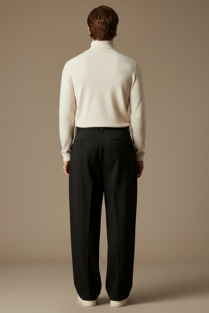 Pantalon À Pince Noir Ample Plissé Homme Décontracté - Gabardine - vue 2
