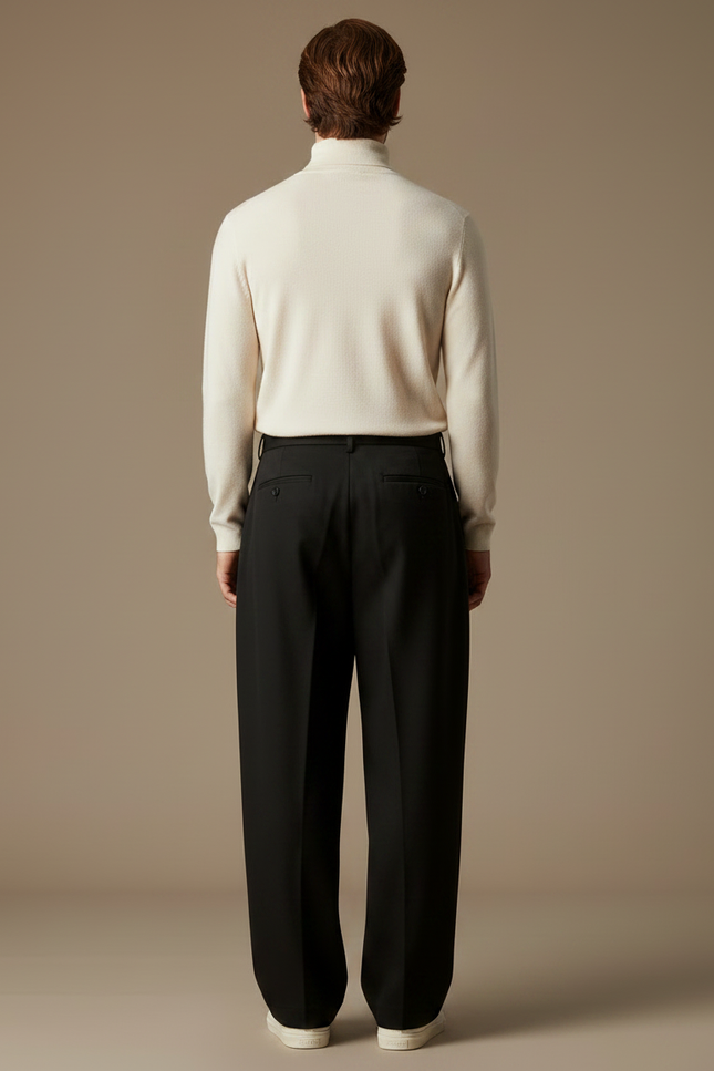 Pantalon À Pince Noir Ample Plissé Homme Décontracté - Gabardine - vue 2