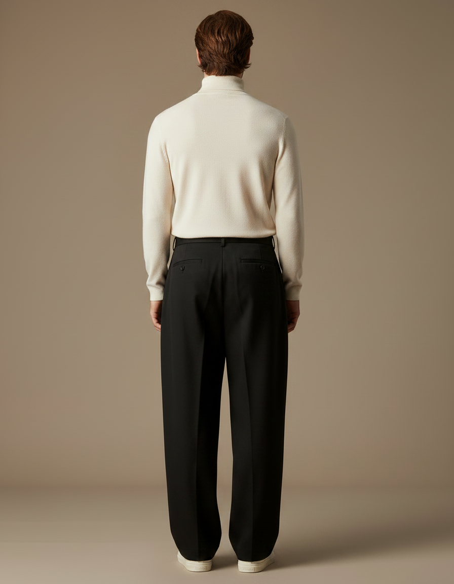 Pantalon À Pince Noir Ample Plissé Homme Décontracté - Gabardine - vue 2