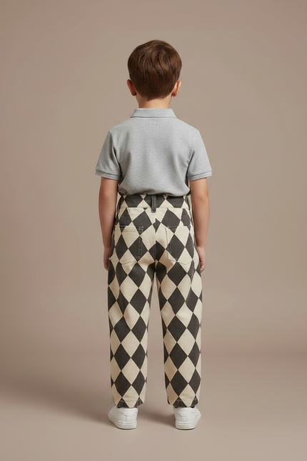 Pantalon À Pince Losanges Bicolore Ample Enfant Coton - Imprimé - vue 2