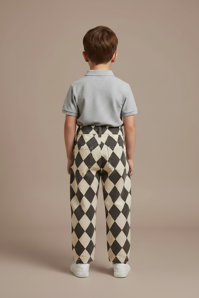 Pantalon À Pince Losanges Bicolore Ample Enfant Coton - Imprimé - vue 2