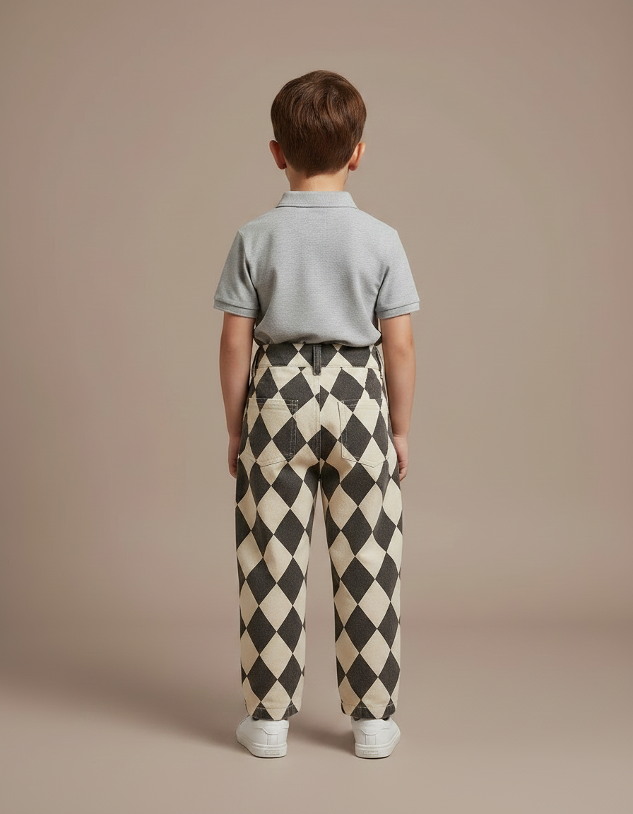 Pantalon À Pince Losanges Bicolore Ample Enfant Coton - Imprimé - vue 2