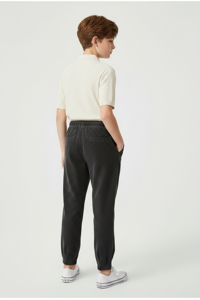 Pantalon À Pince Gris Côtelé Ample Décontracté Enfant - Cordé - vue 2
