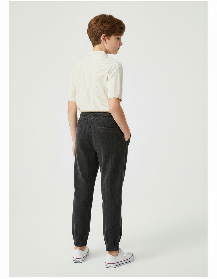 Pantalon À Pince Gris Côtelé Ample Décontracté Enfant - Cordé - vue 2