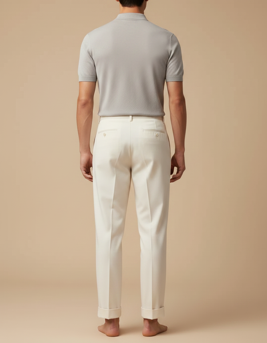 Pantalon À Pince Crème Plissé Large Élégant Homme - Beige Gabardine - vue 2