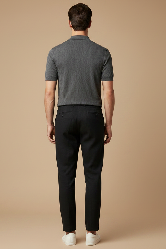 Pantalon À Pince Noir Plissé Droit Coton Homme - vue 2