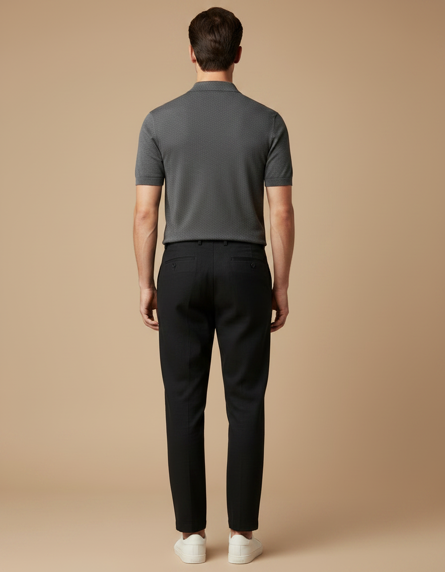 Pantalon À Pince Noir Plissé Droit Coton Homme - vue 2