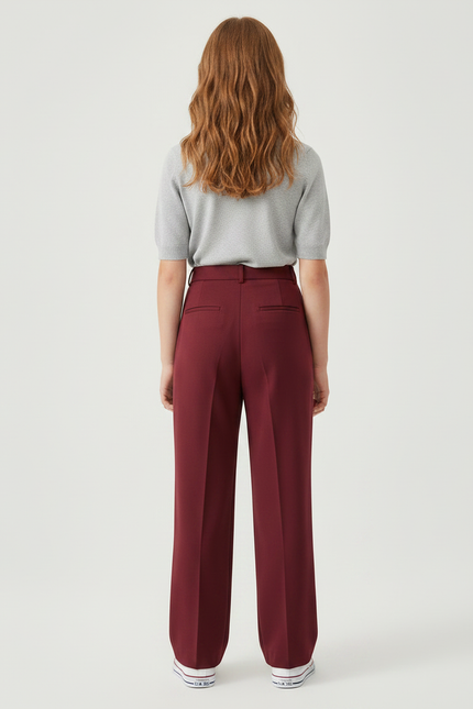 Pantalon À Pince Bordeaux Plissé Ample Décontracté Enfant - Gabardine - vue 2