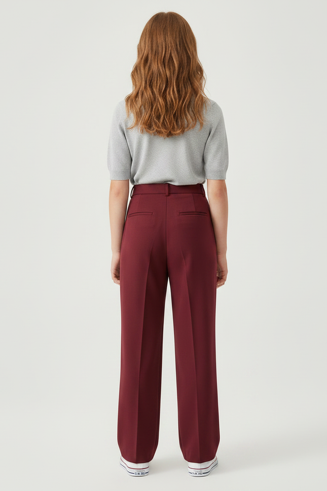 Pantalon À Pince Bordeaux Plissé Ample Décontracté Enfant - Gabardine - vue 2