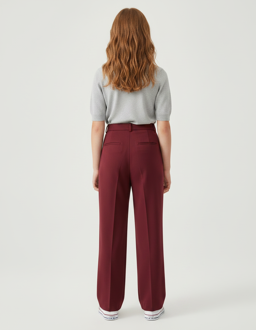 Pantalon À Pince Bordeaux Plissé Ample Décontracté Enfant - Gabardine - vue 2