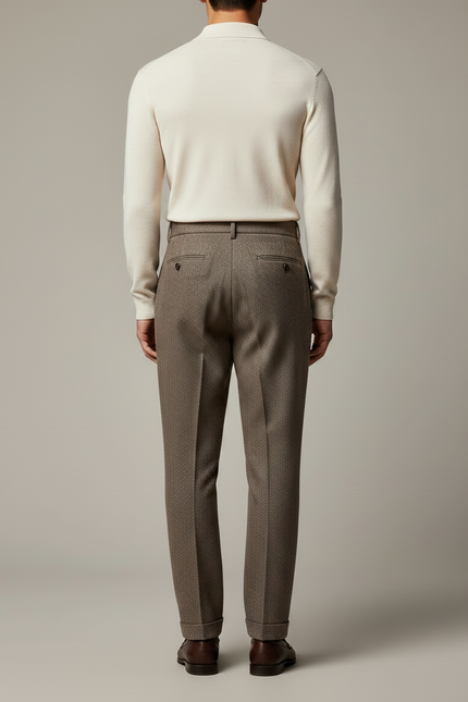 Pantalon À Pince Marron Laine Drapé Plissé Homme - Tweed - vue 2
