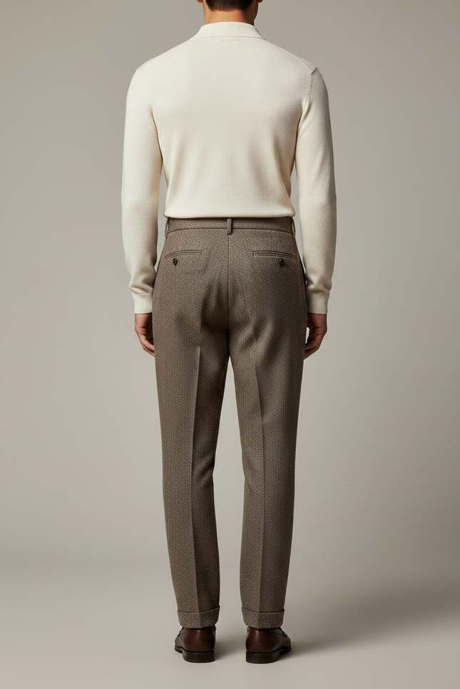 Pantalon À Pince Marron Laine Drapé Plissé Homme - Tweed - vue 2