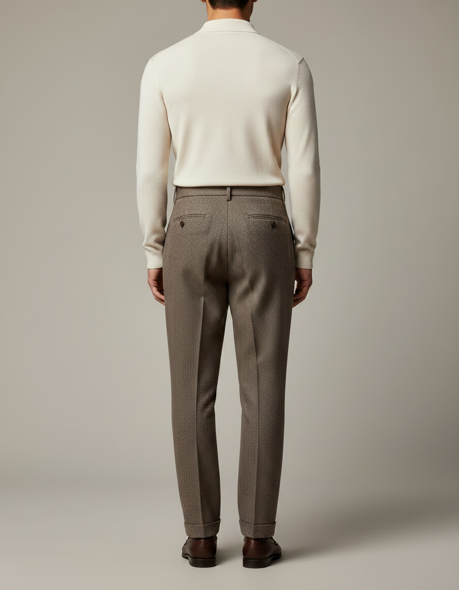 Pantalon À Pince Marron Laine Drapé Plissé Homme - Tweed - vue 2