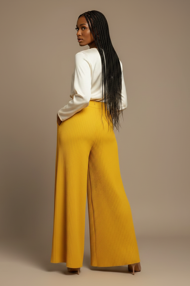 Pantalon À Pince Jaune Plissé Ample Fluide Élégant - Polyester - vue 2